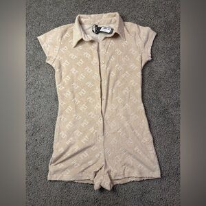 PrettyLittleThing Stone Embossed Towel Playsuit/Romper